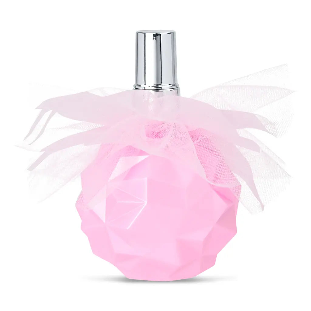 Pink perfume bottle with a silver cap