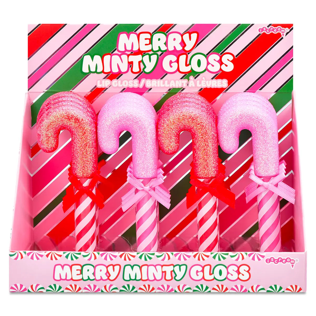 'Merry Minty Gloss' lip gloss with candy cane design 