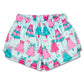 Shorts with pink/ blue tree pattern 