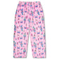 Pink pajama pants with colorful pattern 