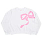 White sweatshirt with pink bow design 