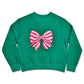 Green sweatshirt with pink/ white bow 