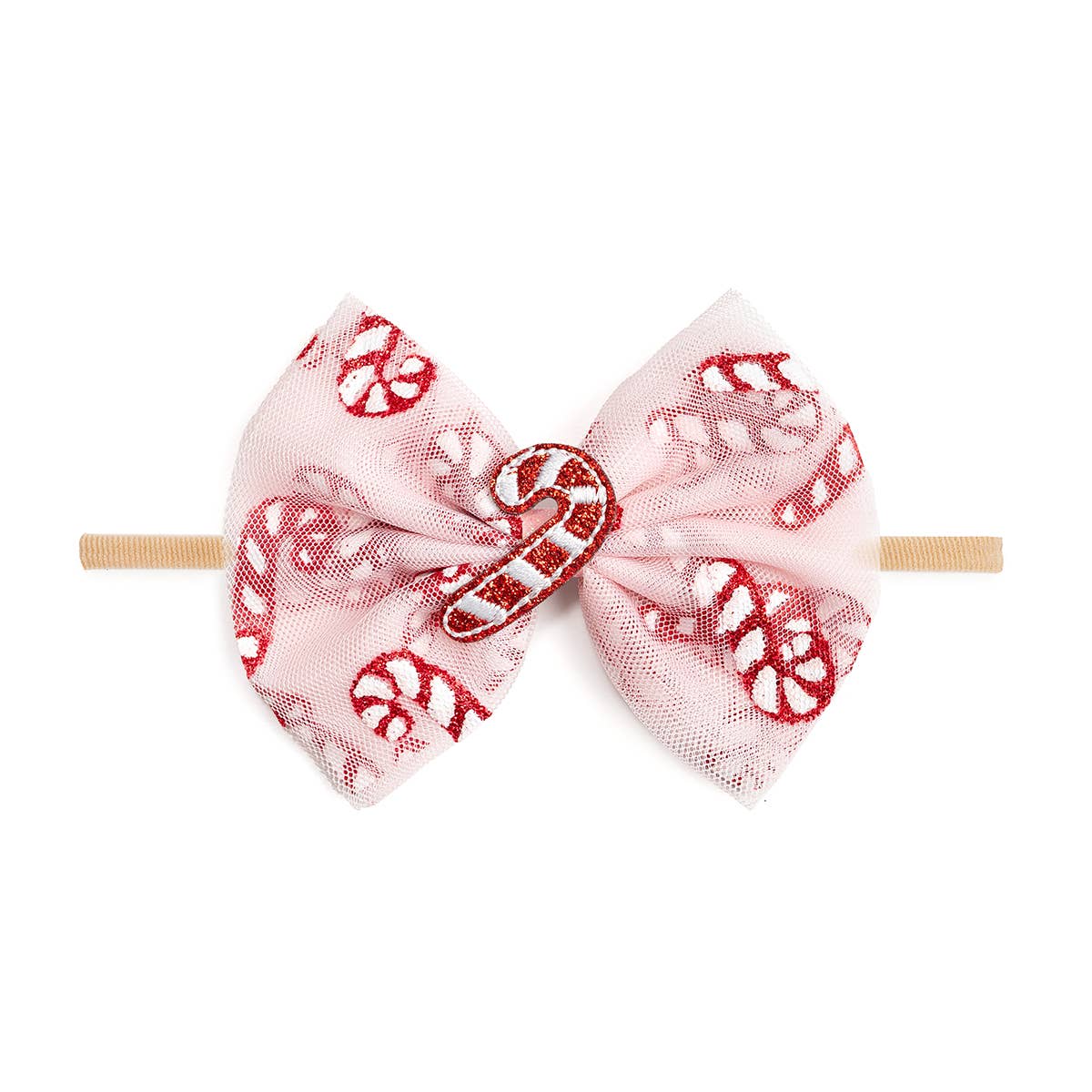 Bow with candy cane design on a white background