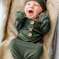 Solid Olive Bamboo Baby Knot Gown & Hat