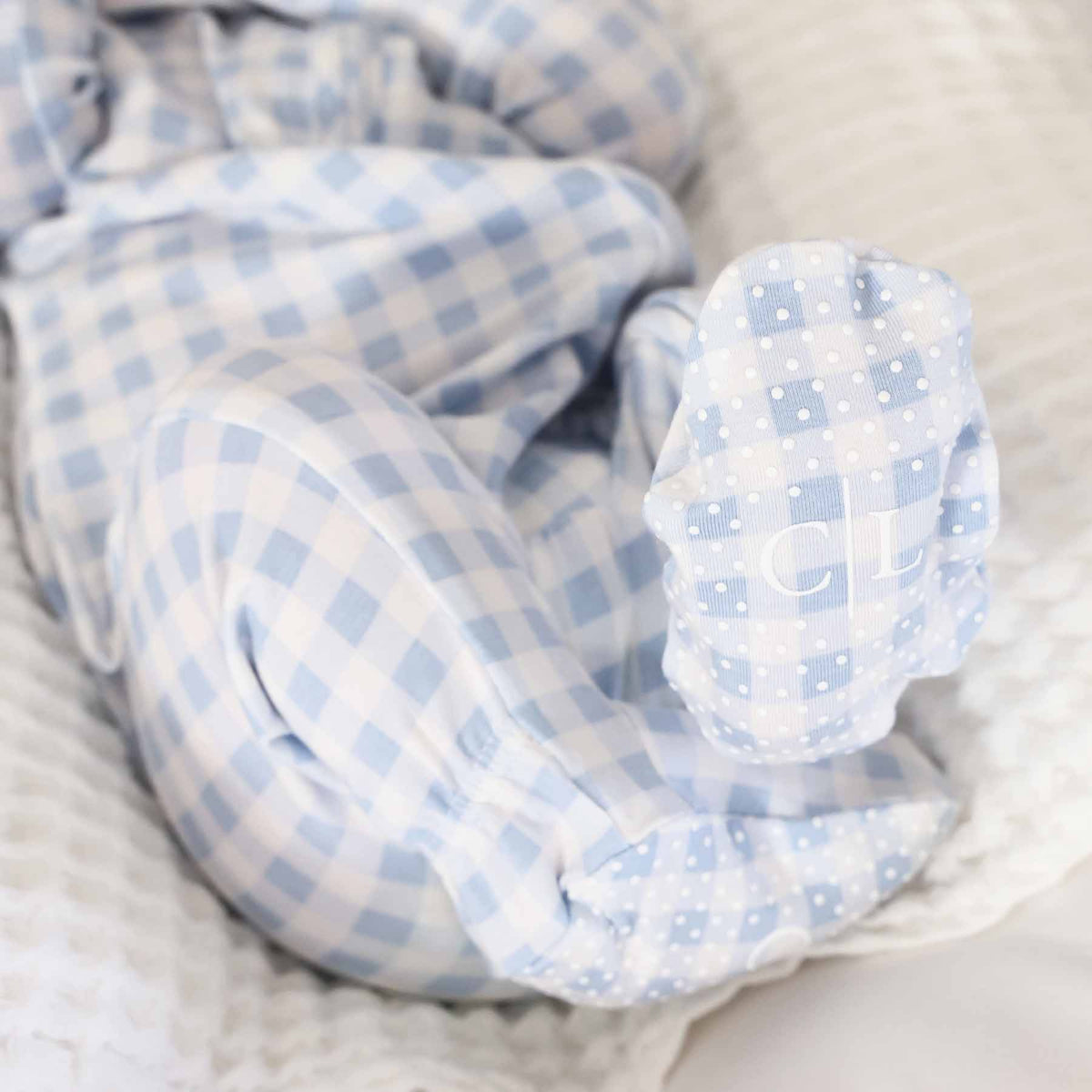 Peter Pan Collar Zipper Footie | Dusty Blue Gingham (Wholesale)