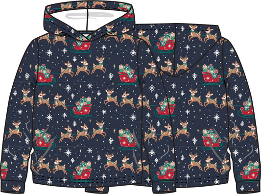 Reindeer Sleigh Ride Performance Hooded Shirt