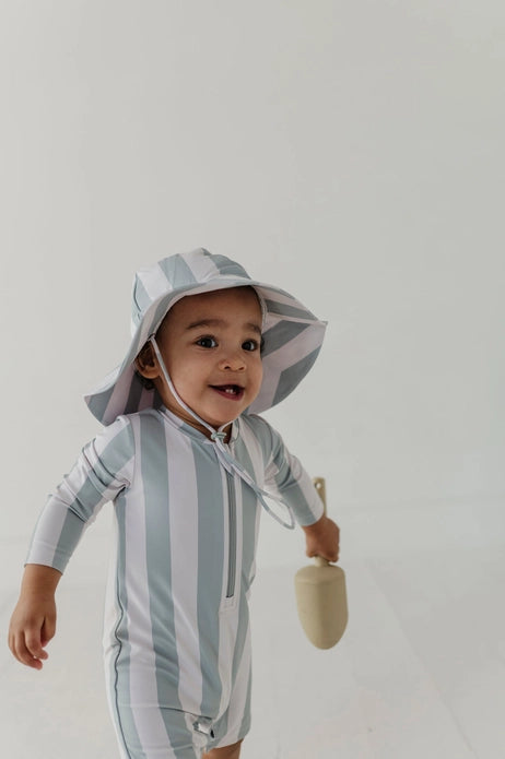 Aqua Grey Stripe Baby Swim Bodysuit