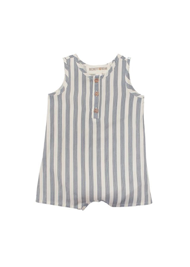 Blue Striped romper with button details 