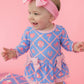 Baby Girls Tropical Trellis Long Sleeve One Piece Bow Peplum Rash Guard Swimsuit with Signature Rear Ruffles
