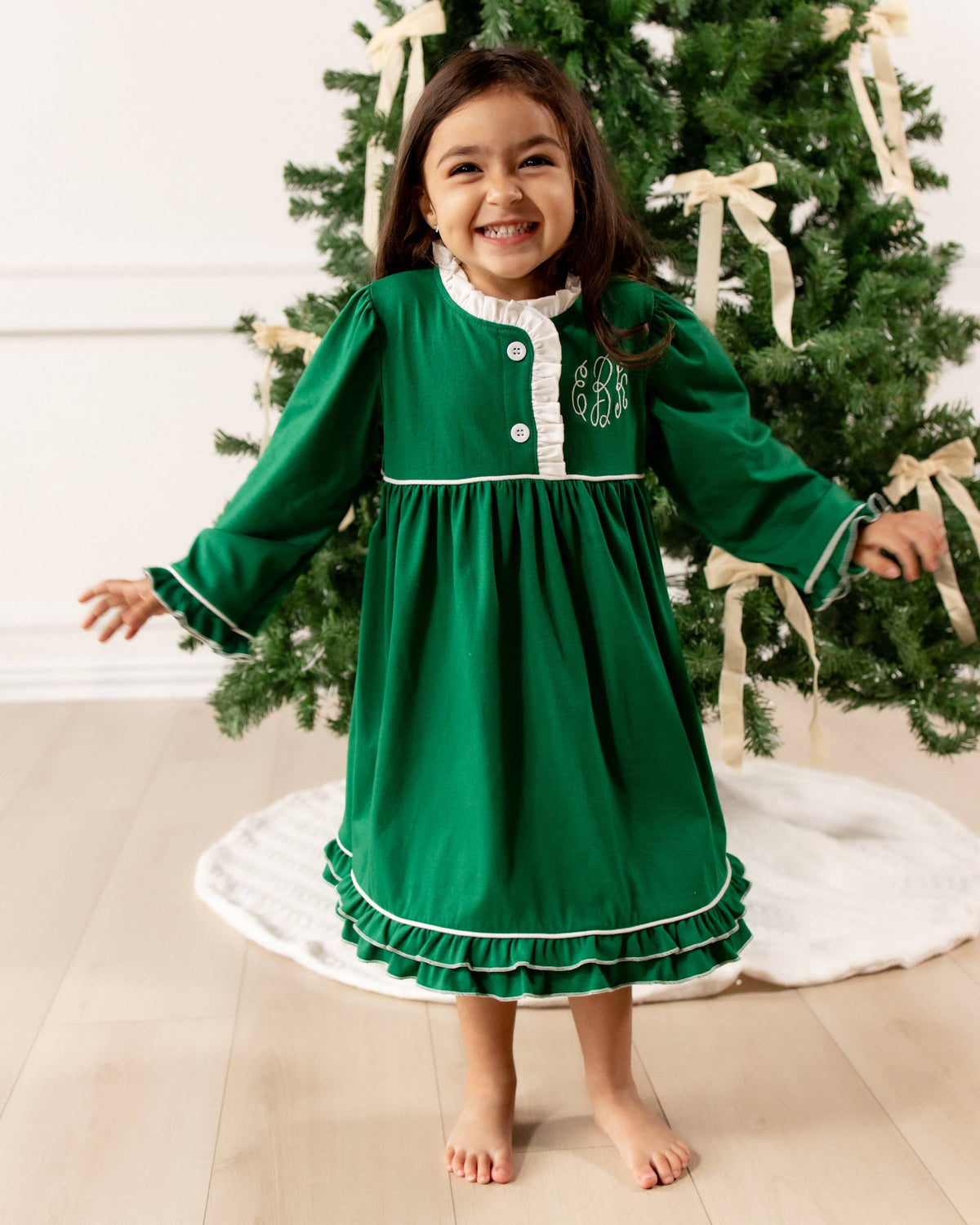 Ruffle Nightgown //  Green Holiday Lounge