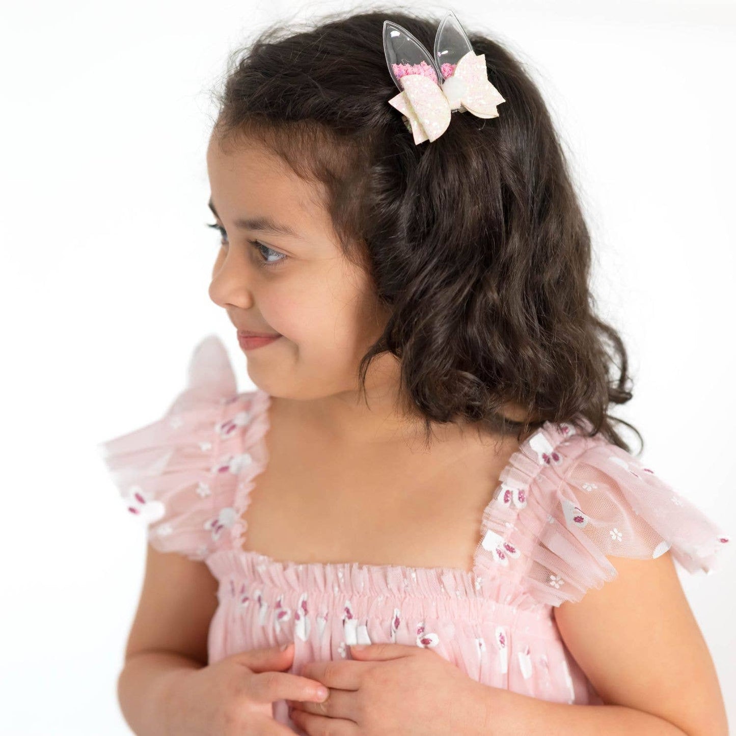 Shaker Easter Bunny Ear Bow Clip - Kids Hair Accessories