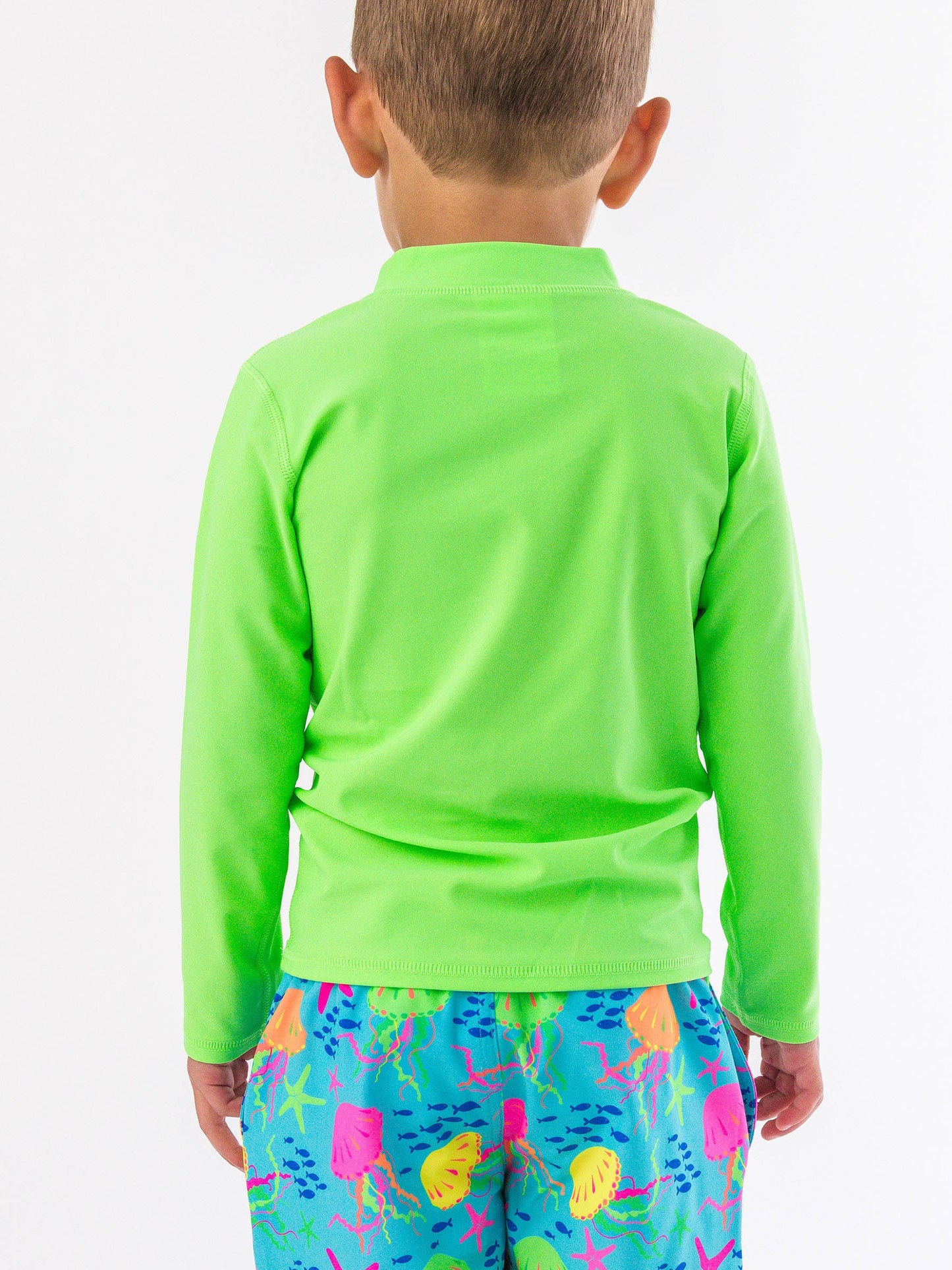 Boys Neon Honeydew Long Sleeve Zipper Rash Guard