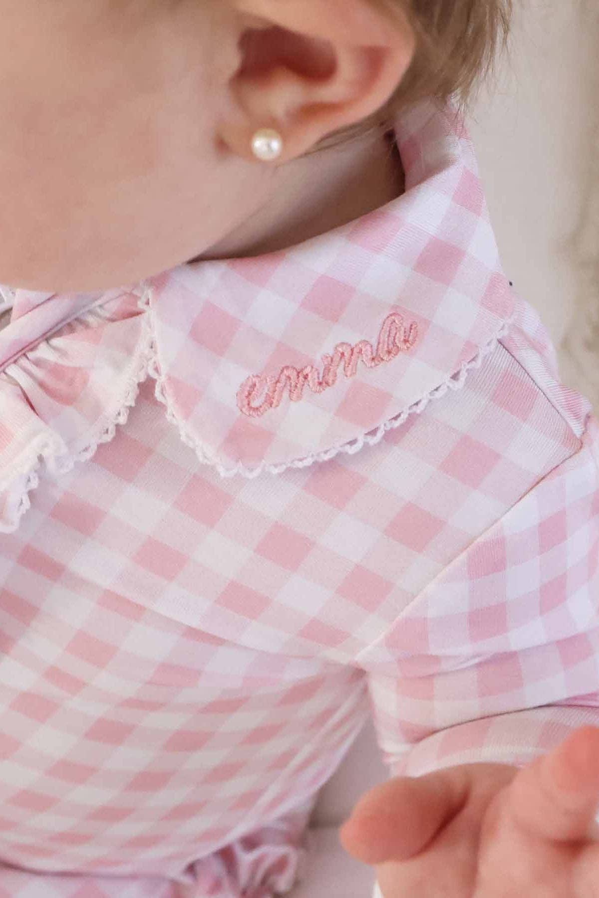 Peter Pan Collar Ruffle Zipper Footie | Rosy Gingham