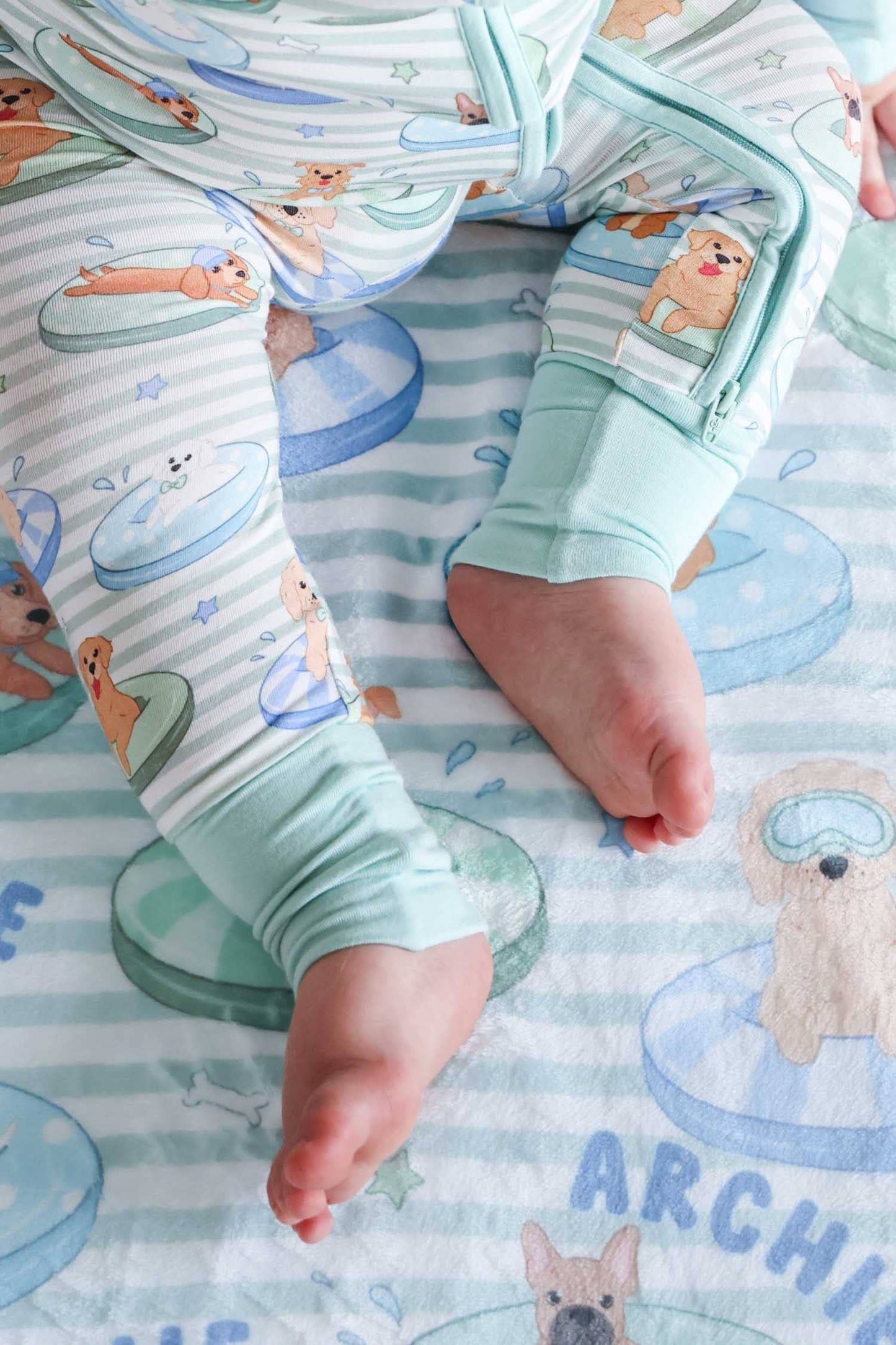 Convertible Zip Romper | Poolside Pups Blue