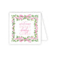 Greeting card with pink ribbons and green leaves, featuring the text 'welcome sweet baby girl' on a white background.