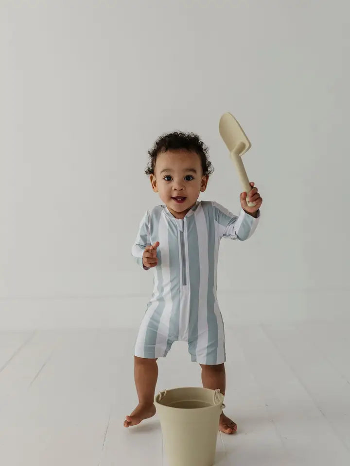Aqua Grey Stripe Baby Swim Bodysuit