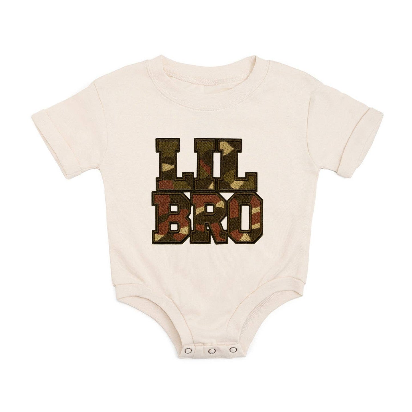 Lil Bro Camo Patch Short Sleeve Romper - Family Fun