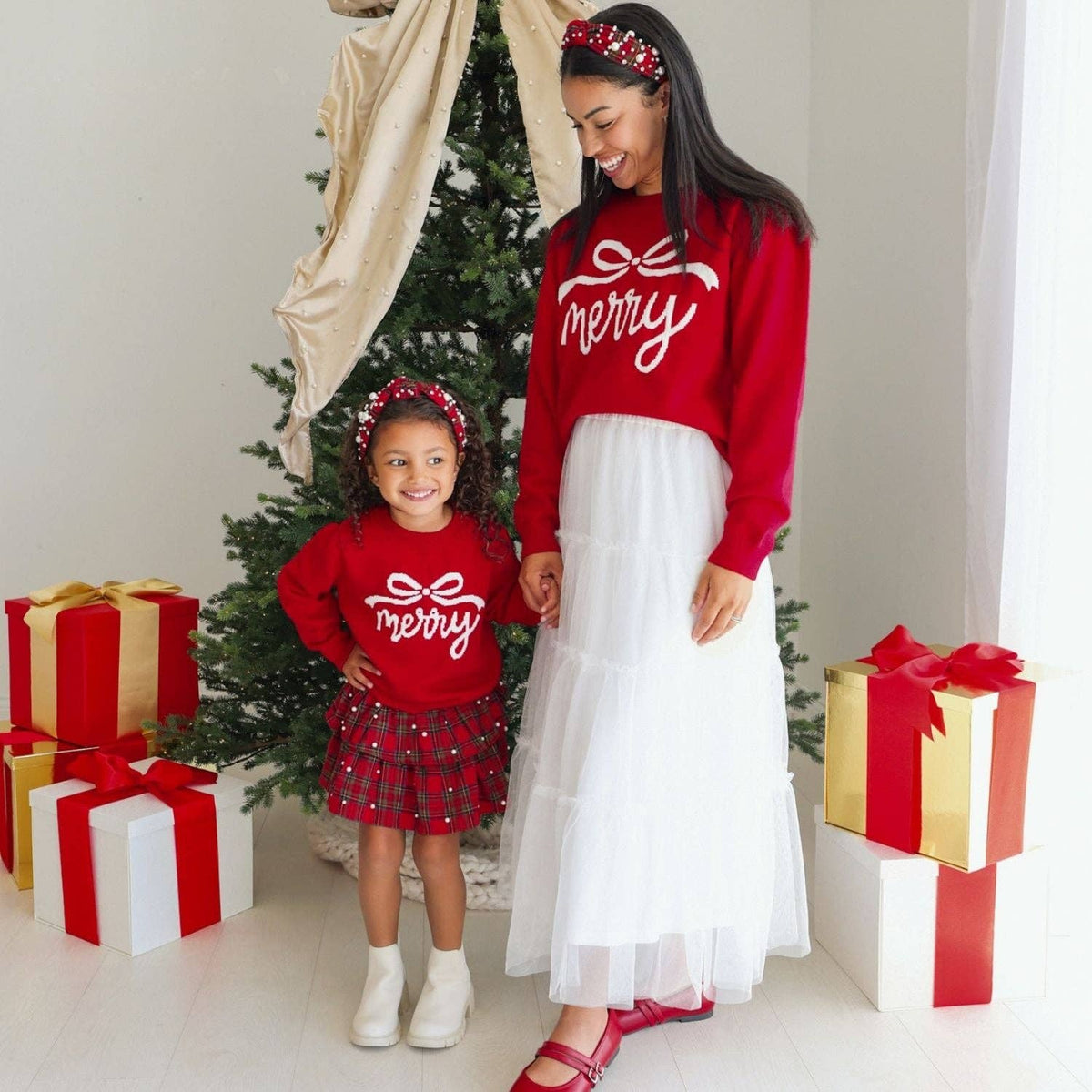 Merry Bow Christmas Women's Sweater - Mommy and Me