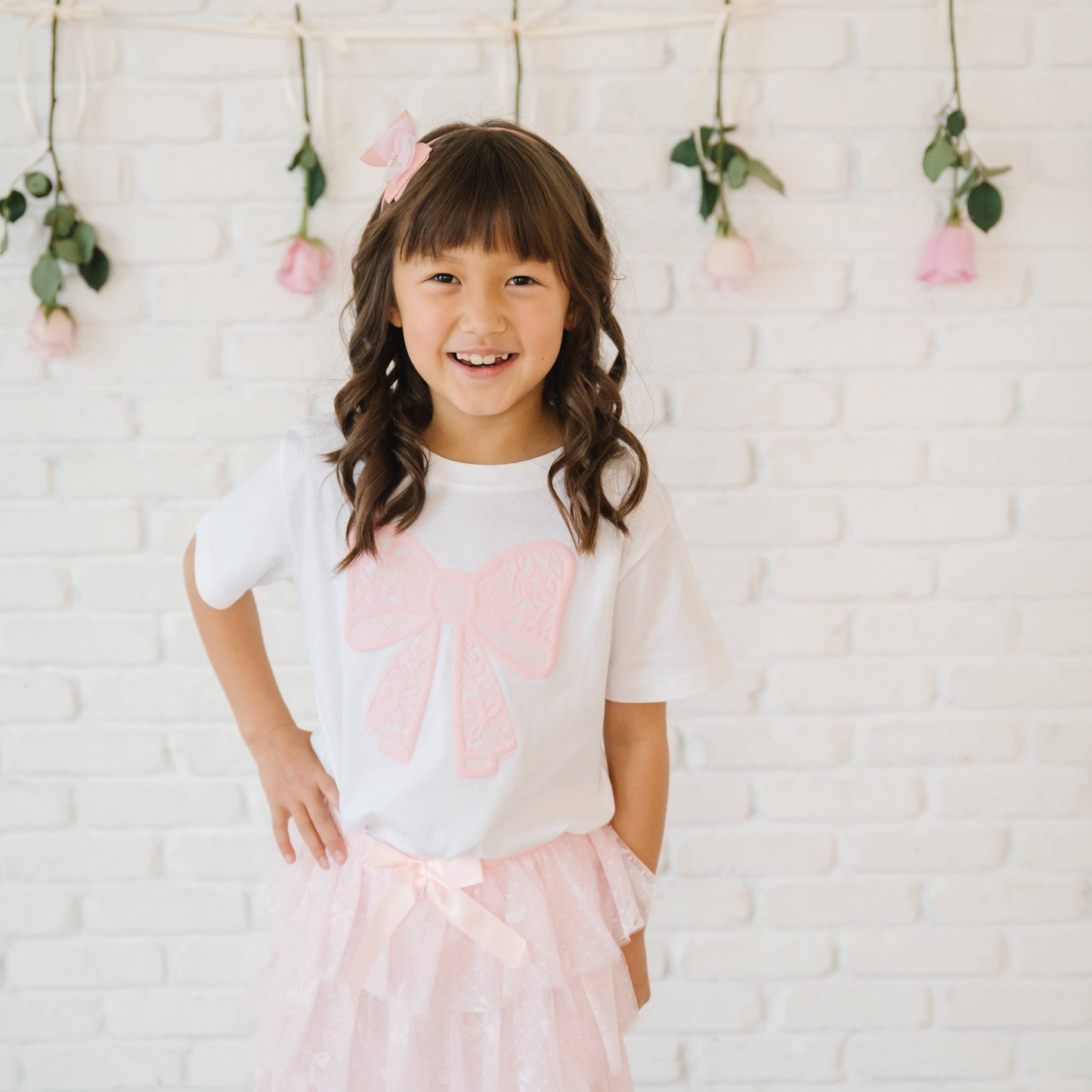 Lace Bow Puff Ink Short Sleeve T-Shirt - Kids Clothing