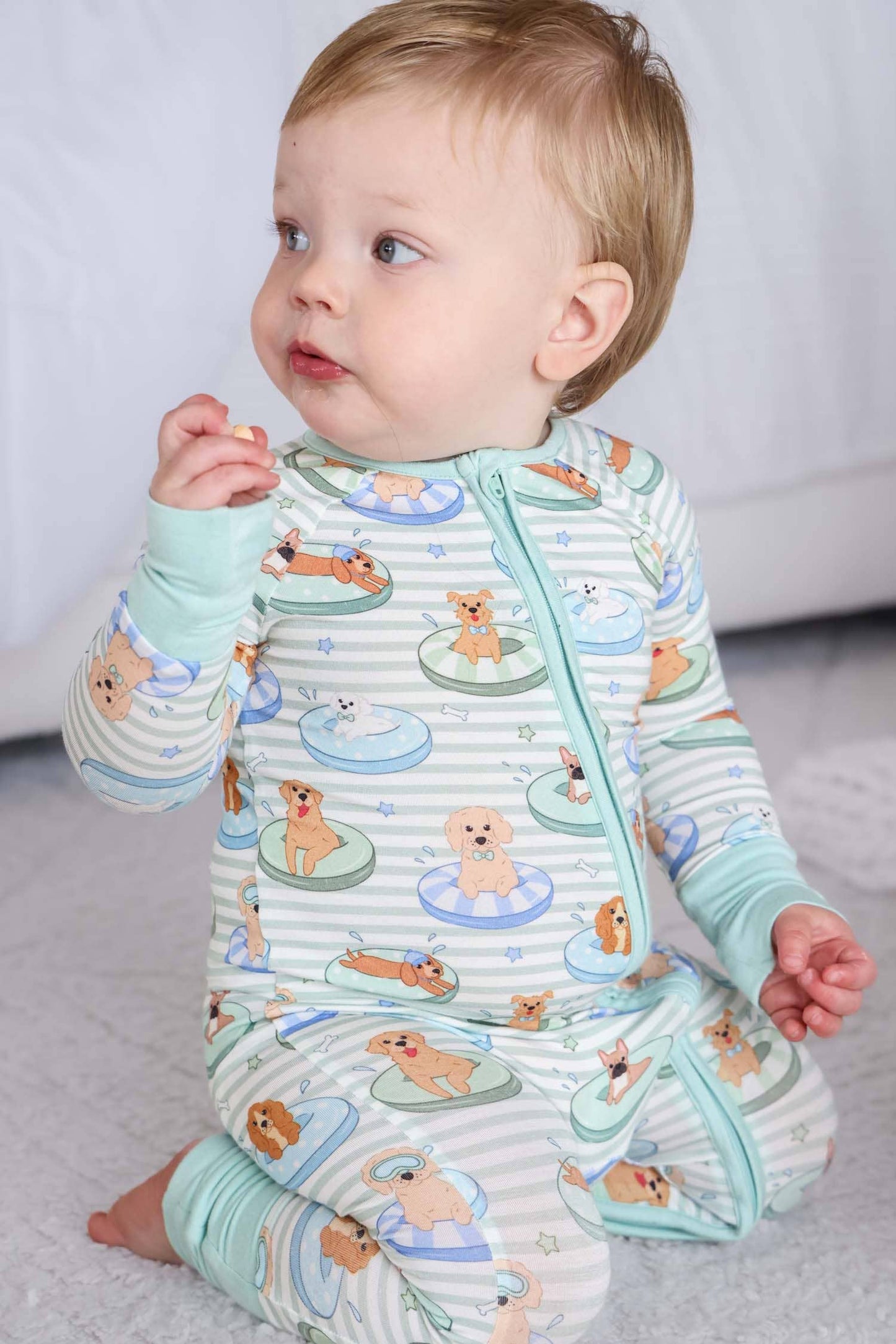 Convertible Zip Romper | Poolside Pups Blue