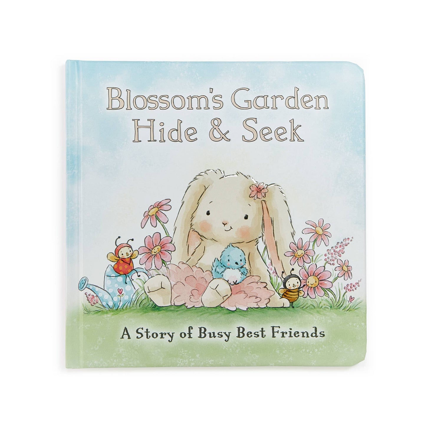 Children's book titled 'Blossom's Garden Hide & Seek' with a bunny and flowers on the cover.