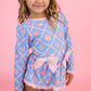 Girls Tropical Trellis Long Sleeve One Piece Bow Peplum Rash Guard Swimsuit