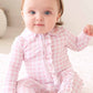 Peter Pan Collar Ruffle Zipper Footie // Rosy Gingham