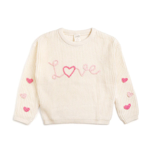 Beige knit sweater with Love embroidery