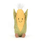 Plush toy resembling a corn on the cob with a smiling face