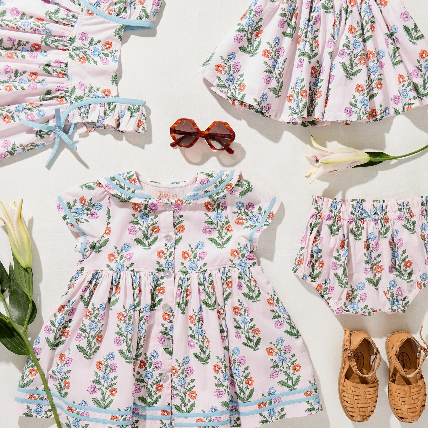 Ailee Dress Set // Pink Dewdrop Block Print