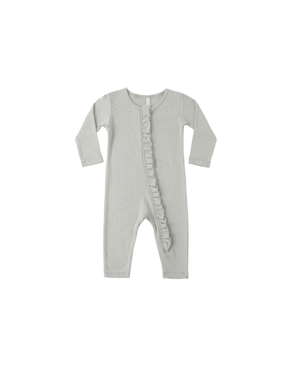Sage green baby onesie with ruffle details 