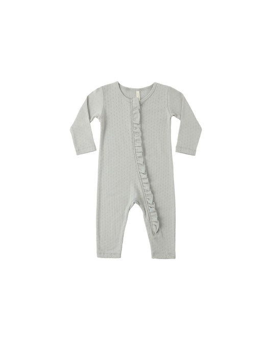 Sage green baby onesie with ruffle details 