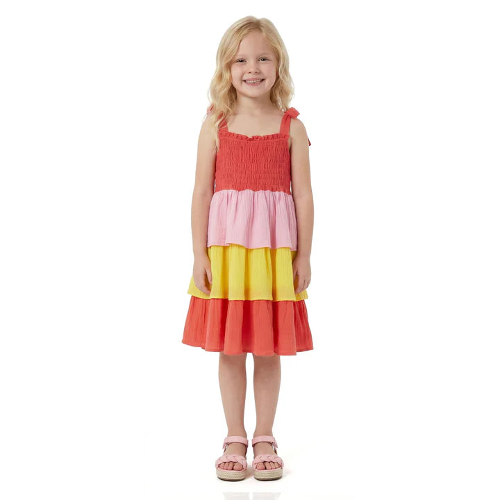Red Gauze Tiered Dress