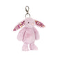 Pink plush bunny keychain with floral ears 