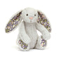 Silver Plush bunny toy with floral ears