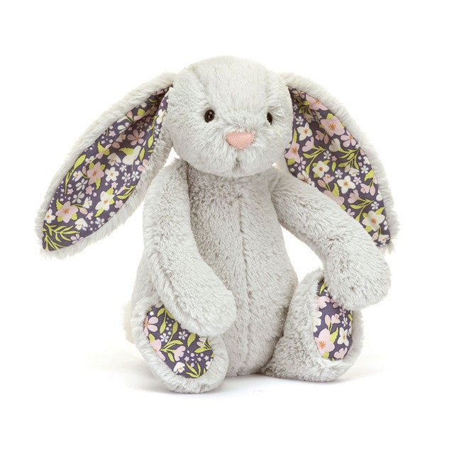 Silver Plush bunny toy with floral ears