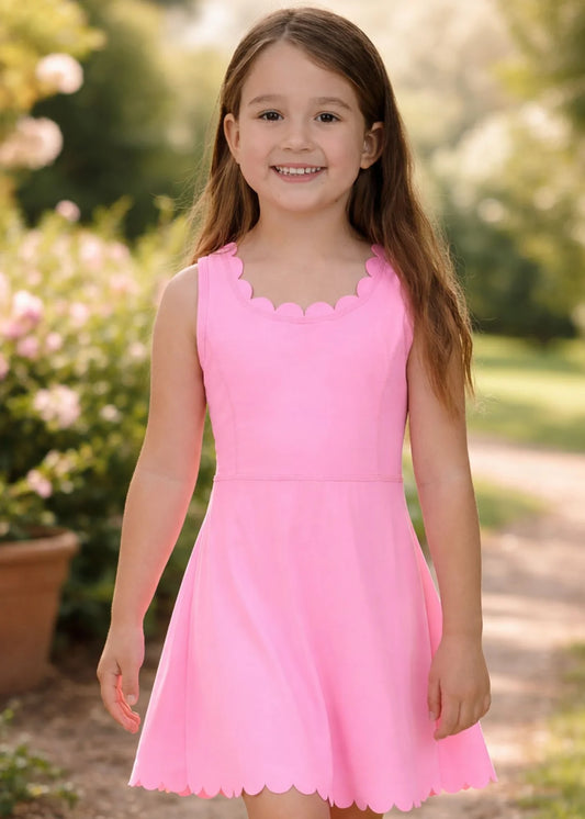 Neon Pink Scallop Dress with Shorts