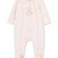 Pink baby onesie with teddy bear design 