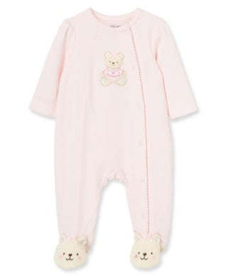 Pink baby onesie with teddy bear design 