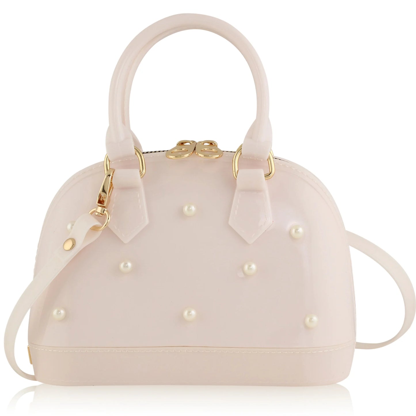 Blush purse with pearl embellishments