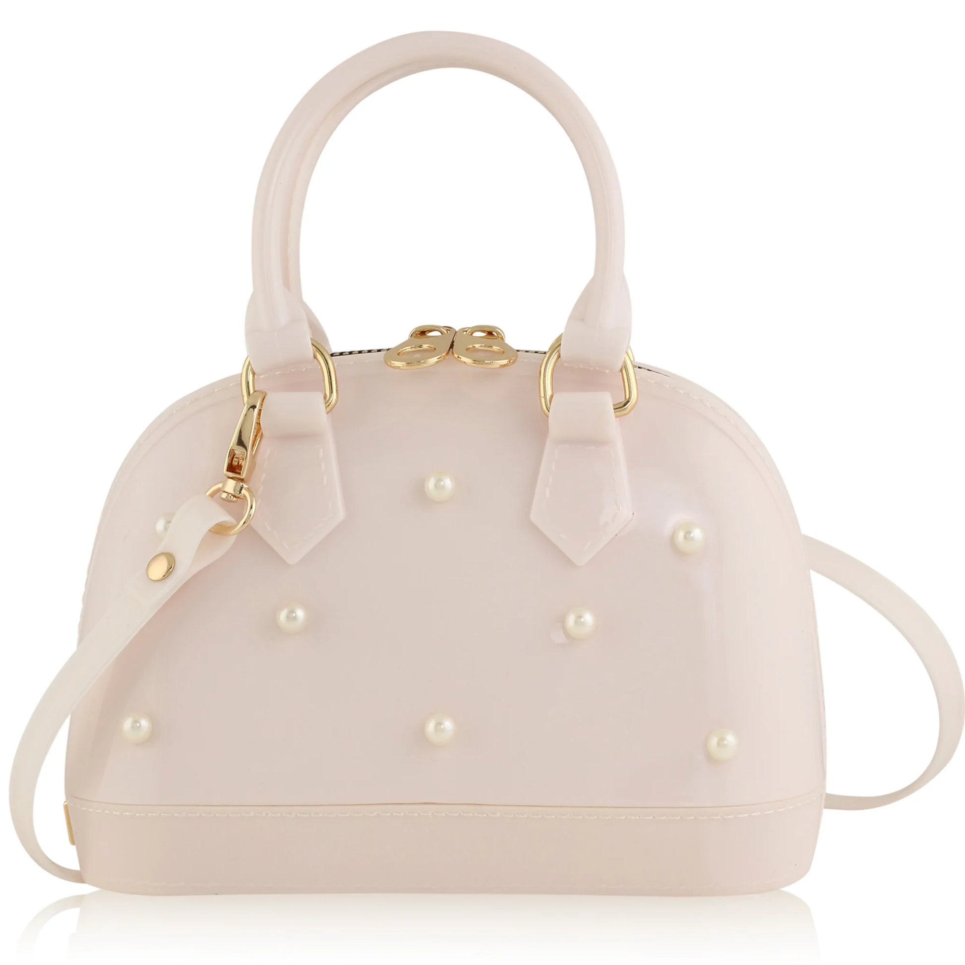 Blush purse with pearl embellishments