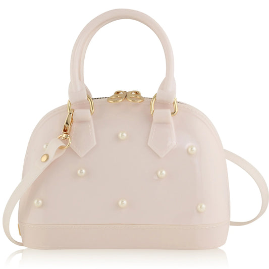 Blush purse with pearl embellishments