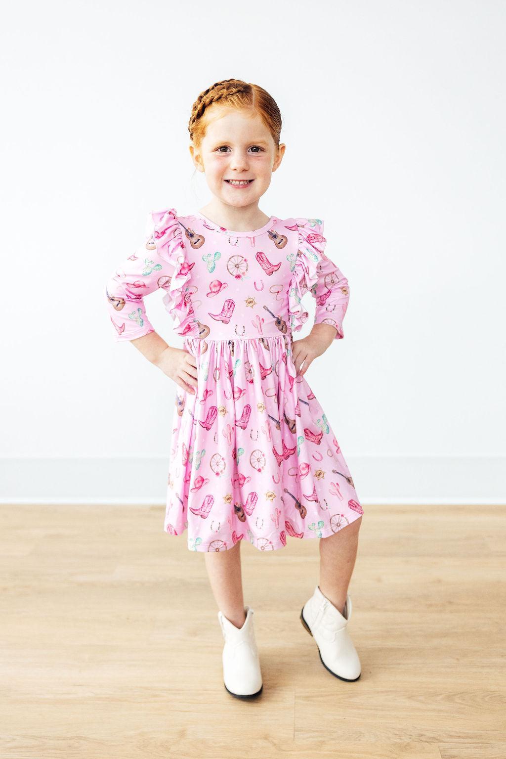 Boot Scootin 3/4 Sleeve Ruffle Twirl Dress