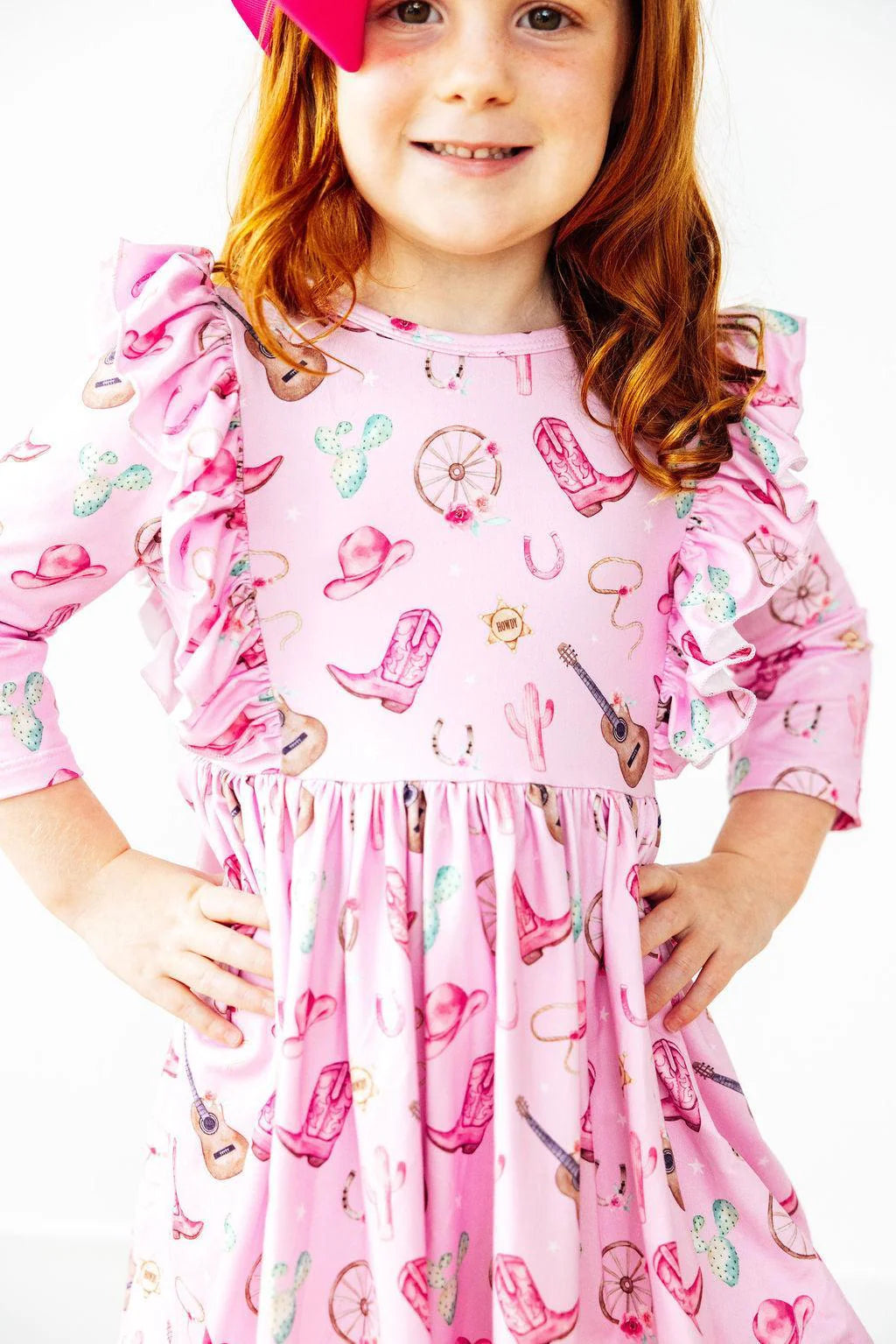 Boot Scootin 3/4 Sleeve Ruffle Twirl Dress