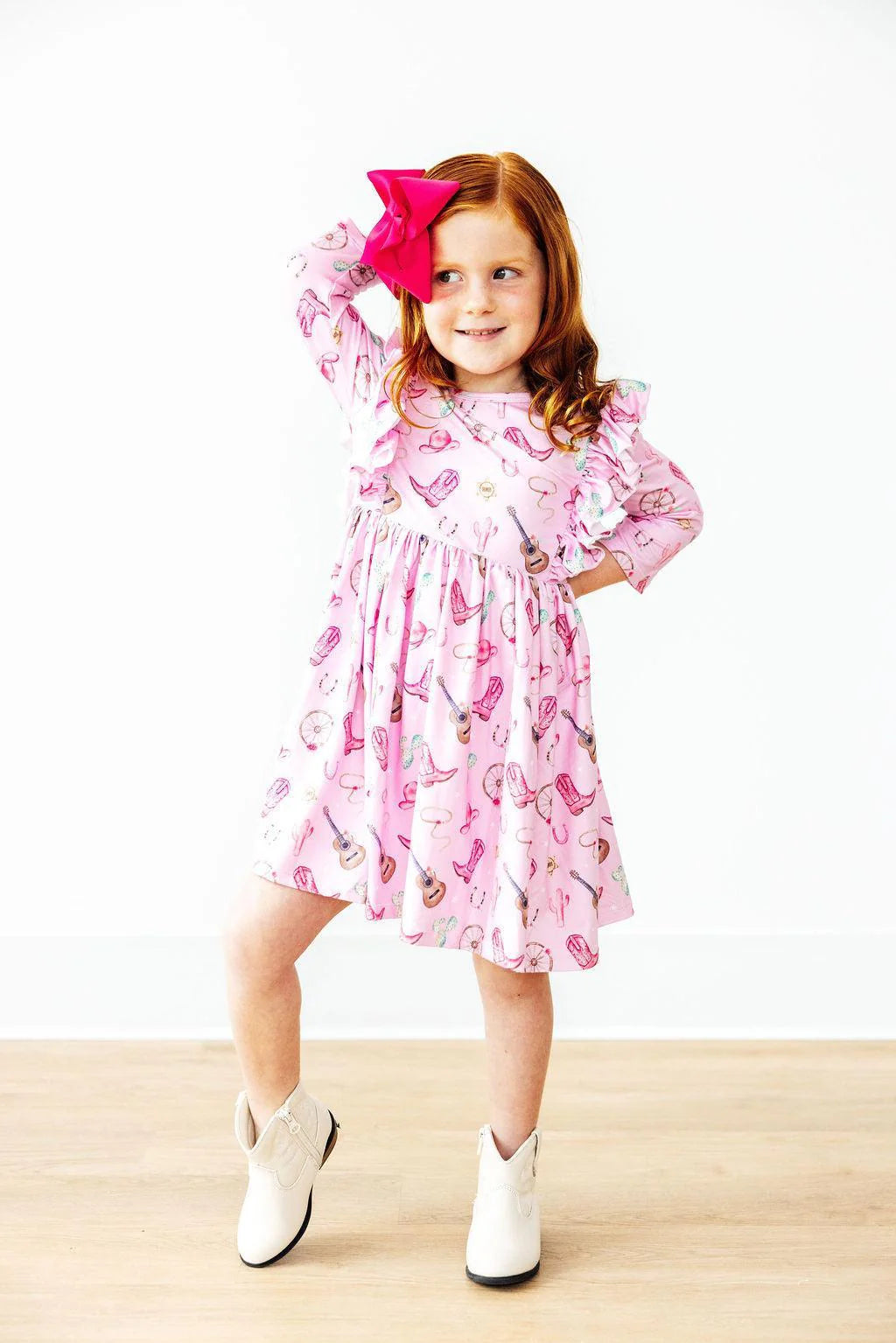 Boot Scootin 3/4 Sleeve Ruffle Twirl Dress