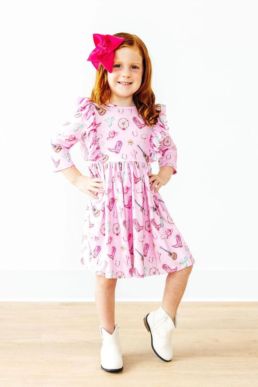 Boot Scootin 3/4 Sleeve Ruffle Twirl Dress
