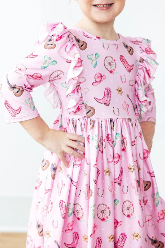 Pink Dress with Boots and Western designs