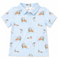 Light blue polo shirt with duck pattern.
