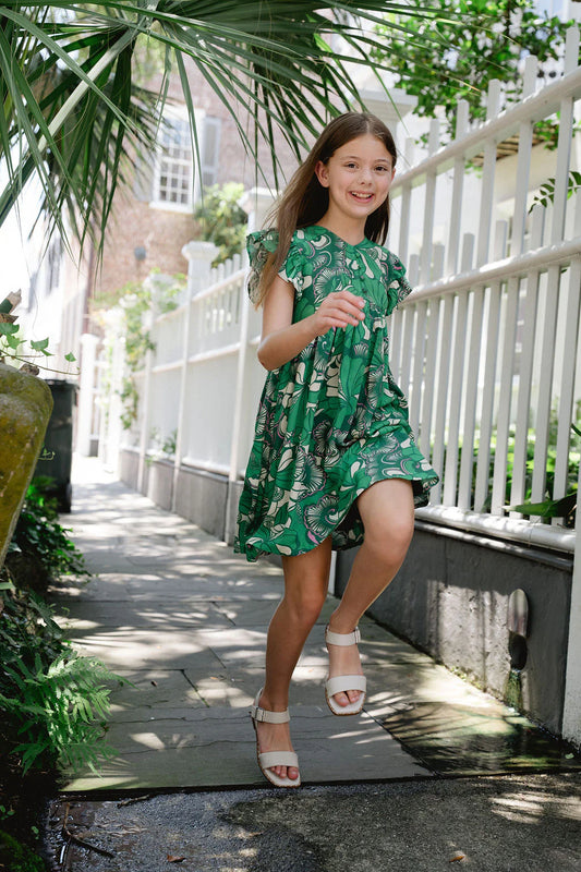 Green floral dress with flutter sleeves