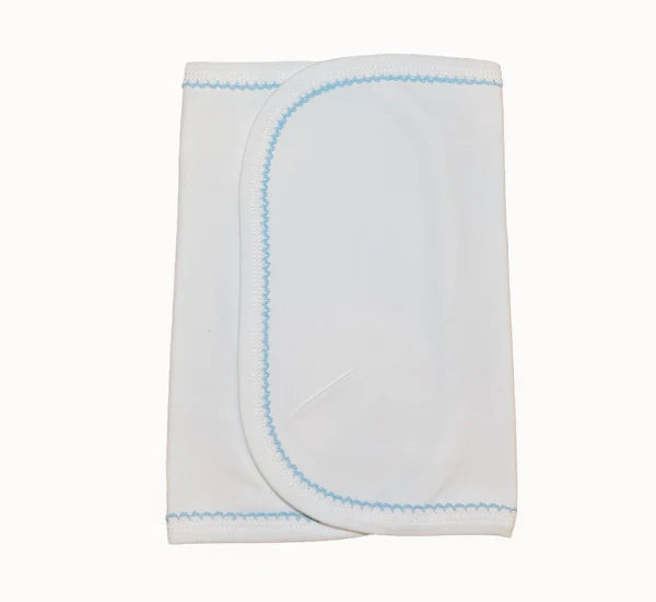 White Burp Cloth with Baby Blue Picot Trim